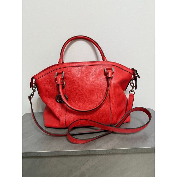 Gucci Red Britt Dome pebbled Satchel GG Leather Large Authentic with duster bag - Picture 2 of 13